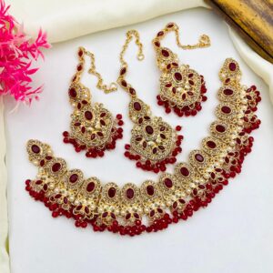 Traditional Gold Plated Choker Necklace Sets with Earrings & Maang Tikka