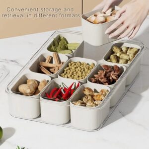 9-Compartment Stackable Snack & Spice Box with Transparent Lid – Refrigerator Storage Organizer
