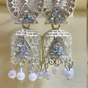 Traditional Silver Plated Jhumka Earrings with Pearl Beads